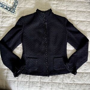 Saks Fifth Avenue Black Textured Blazer with Stand-Up Collar